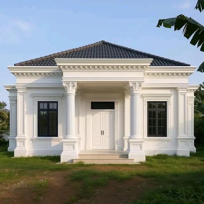 Rumah satu lantai portico simetris